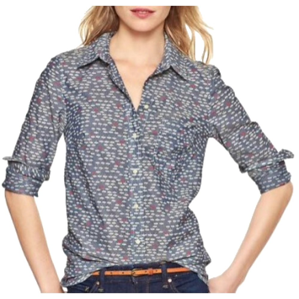 Gap Fitted Boyfriend button-down shirt, dragonfly print